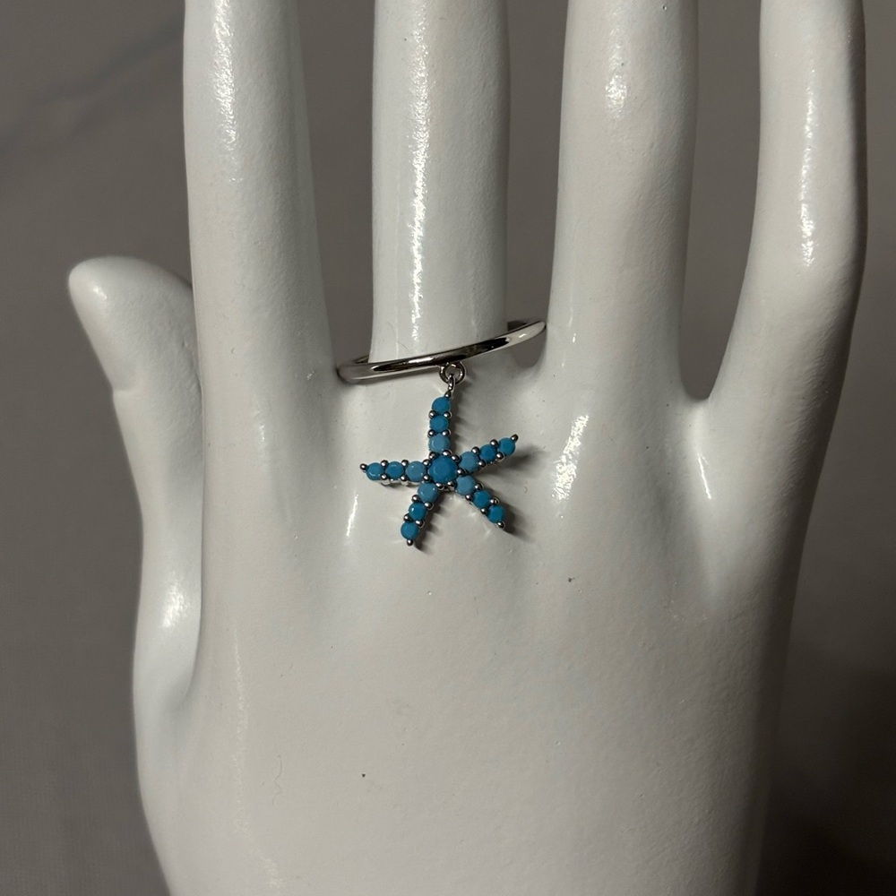 Sterling silver and turquoise starfish Ring women’s size 7